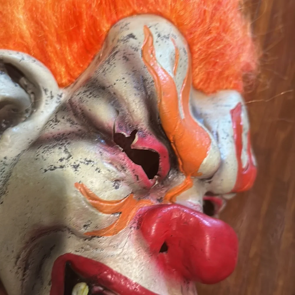 Evil Clown Latex Mask Orange Flame Hair Adult Halloween Horror